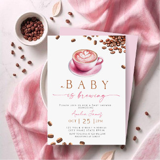 Pink A Baby is Brewing Coffee Bean Baby Shower Invitation