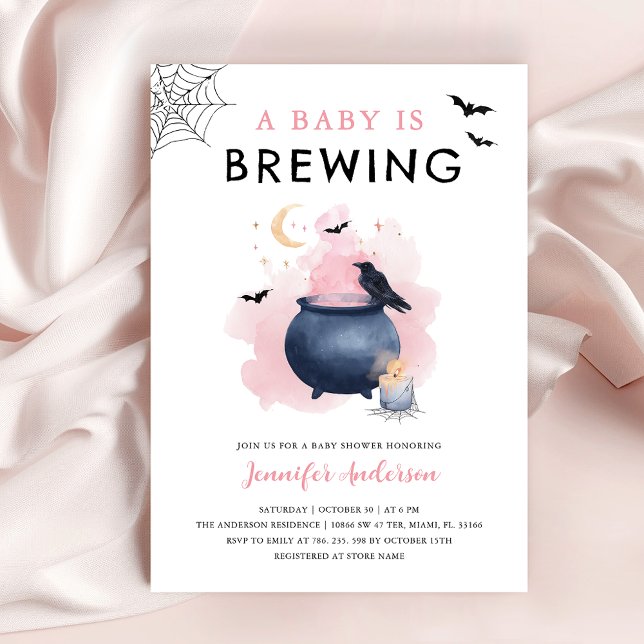 Pink A Baby is Brewing Halloween Baby Shower  Invitation (Creator Uploaded)