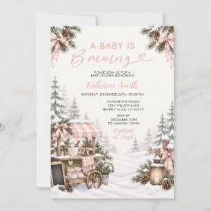 Pink A Baby Is Brewing Winter Cocoa Baby Shower Invitation