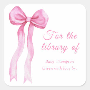 Pink a bow - bookplate for the library of square sticker