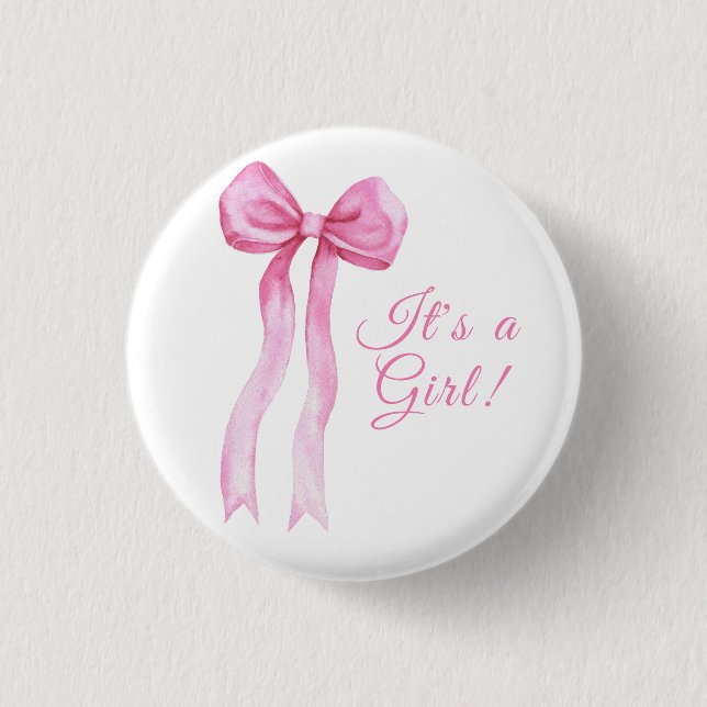Pink a Bow It's Girl Baby shower 3 Cm Round Badge (Front)