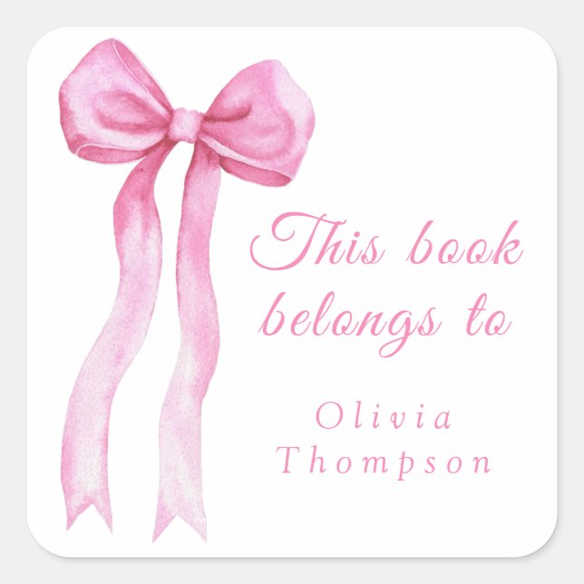 Pink a bow - This book belongs to Square Sticker (Front)