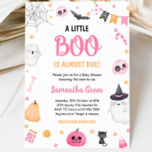 Pink A Little Boo Baby Shower Halloween Invitation