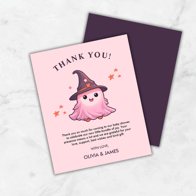 Pink A Little Boo Baby Shower Thank You Card  (Budget Pink A Little Boo Halloween Baby Shower Thank You Card )