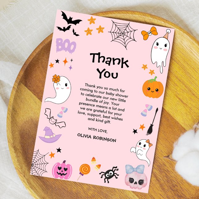 Pink A Little Boo Cute Ghost Halloween Baby Shower Thank You Card (Pink A Little Boo Cute Ghost Halloween Baby Shower Thank You Card  )