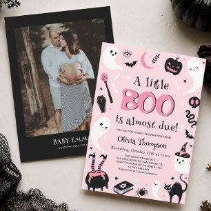 Pink A little Boo Halloween Baby Shower Invitation