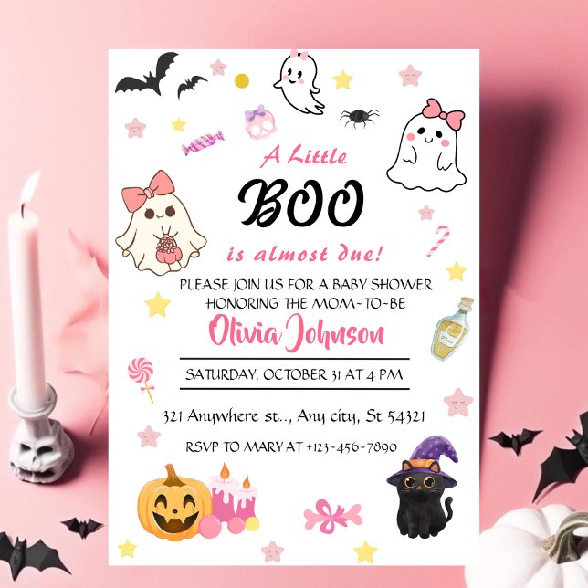 Pink A Little Boo Halloween Baby Shower Invitation (Creator Uploaded)