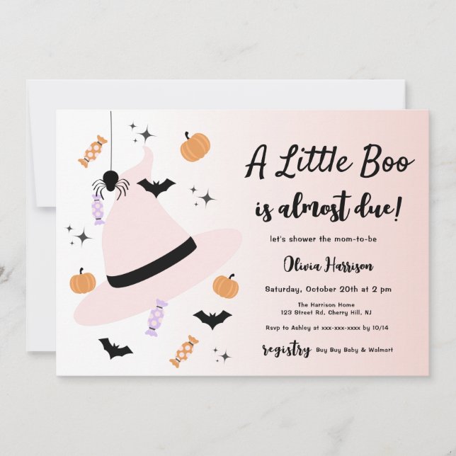 Pink a little boo Halloween Baby Shower Invitation (Front)