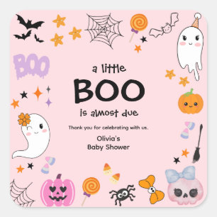 Pink A Little Boo Halloween Baby Shower Thank You  Square Sticker