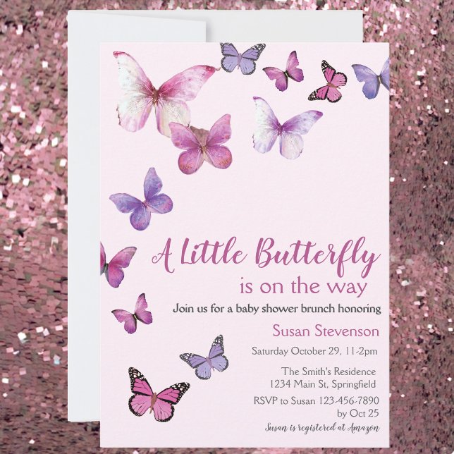 Pink A Little Butterfly Baby Shower Invitation (Creator Uploaded)