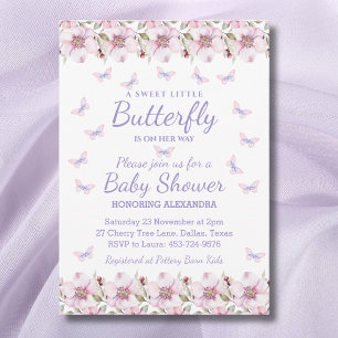 Pink A Little Butterfly Girl Floral Baby Shower Invitation
