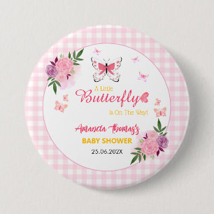 Pink A Little Butterfly Is On The Way Baby Shower 7.5 Cm Round Badge