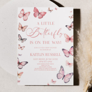 Pink A Little Butterfly Is On The Way Baby Shower Invitation