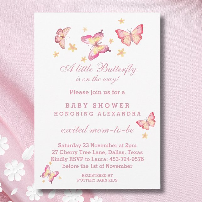 Pink A Little Butterfly is on the way Baby Shower  Invitation (Creator Uploaded)