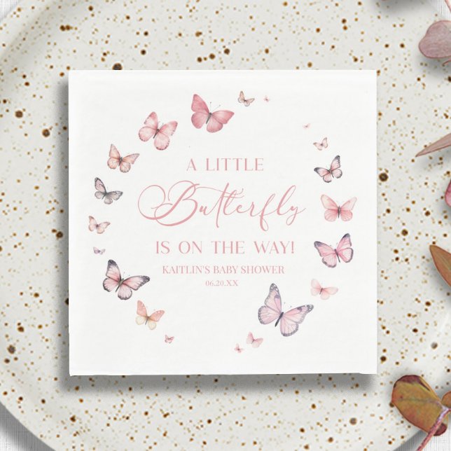 Pink A Little Butterfly Is On The Way Baby Shower  Napkin (Creator Uploaded)