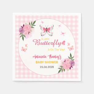 Pink A Little Butterfly Is On The Way Baby Shower  Napkin