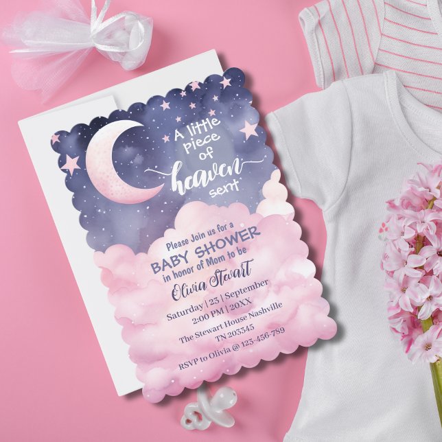 Pink A Little Piece of Heaven Sent Baby Shower Invitation (Creator Uploaded)