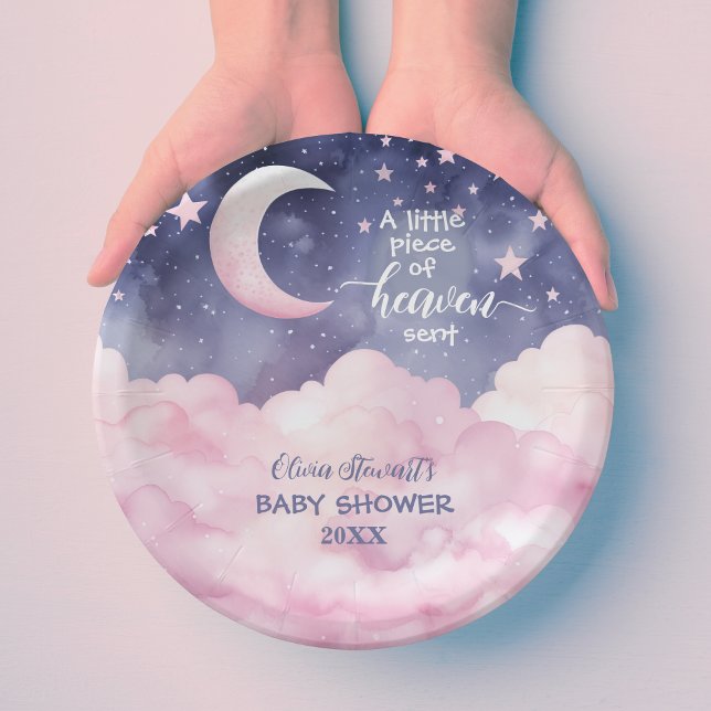 Pink A Little Piece of Heaven Sent Baby Shower Paper Plate (Creator Uploaded)