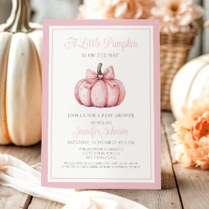 Pink A Little Pumpkin Is On The Way Baby Shower Invitation