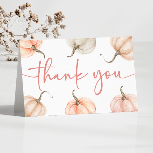 Pink A Little Pumpkin Is On The Way! Baby Shower Thank You Card (Creator Uploaded)