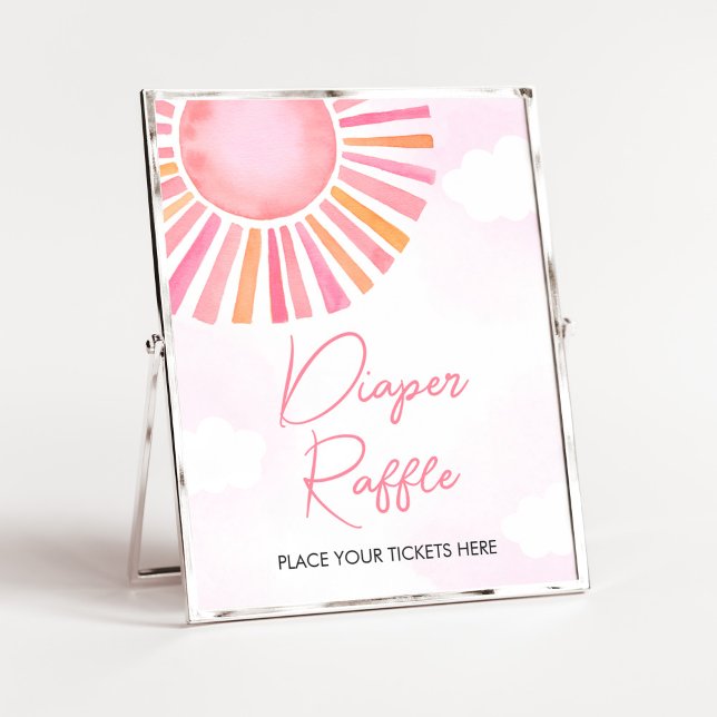Pink A Little Ray of Sunshine Diaper Raffle Poster (Girl Sunshine Baby Shower Diaper Raffle Sign)