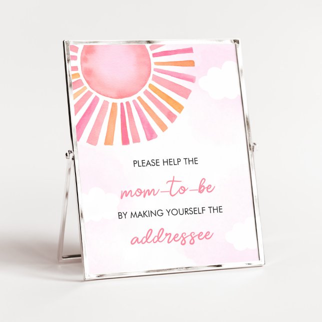 Pink A Little Ray of Sunshine Envelope Station Poster (Girl Sunshine Baby Shower Envelope Station Sign)