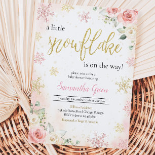 Pink A Little Snowflake Baby Shower  Invitation