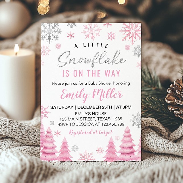 Pink A Little Snowflake Girl Baby Shower Invitation (Creator Uploaded)