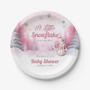 Pink A Little Snowflake Girl Virtual Baby Shower Paper Plate