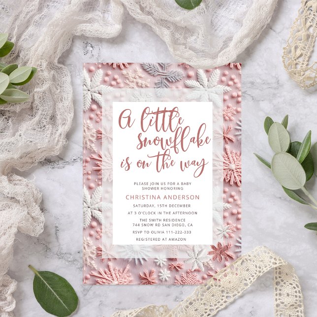 Pink A Little Snowflake is on The Way Baby Shower Invitation (Creator Uploaded)