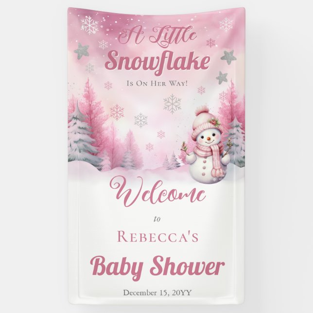 Pink A Little Snowflake | Snow Girl Baby Shower Banner (Vertical)