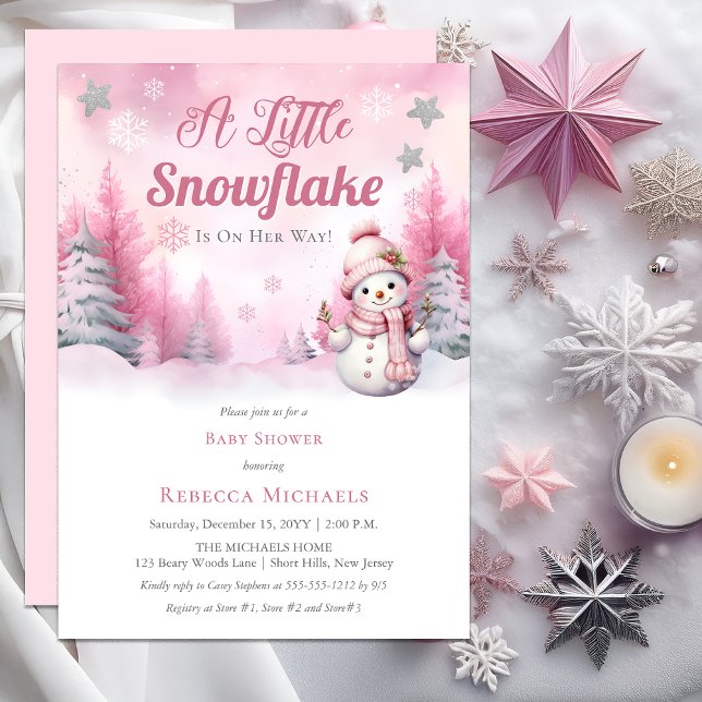 Pink A Little Snowflake | Snow Girl Baby Shower Invitation (Pink A Little Snowflake | Snow Girl Baby Shower Invitation)