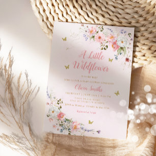 Pink A Little Wildflower Boho Girl Baby Shower Invitation