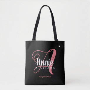 pink A monogram on black Tote Bag