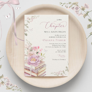 Pink a New Chapter Begins Book Theme Bridal Shower Invitation