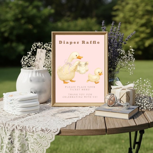 Pink A Silly Goose Diaper Raffle Table Sign  Invitation (Pink A Silly Goose Diaper Raffle Table Sign)