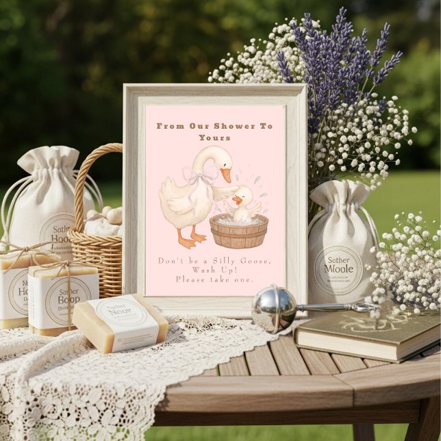 Pink A Silly Goose From Our Shower To Yours Sign Invitation (Pink A Silly Goose From Our Shower To Yours Sign)