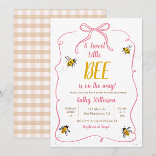 Pink A Sweet little Honey Bee Gingham Baby Shower Invitation