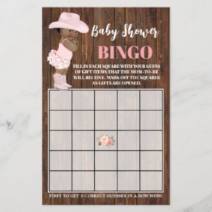 Pink AA Cowgirl Baby Shower Bingo Game Card Flyer