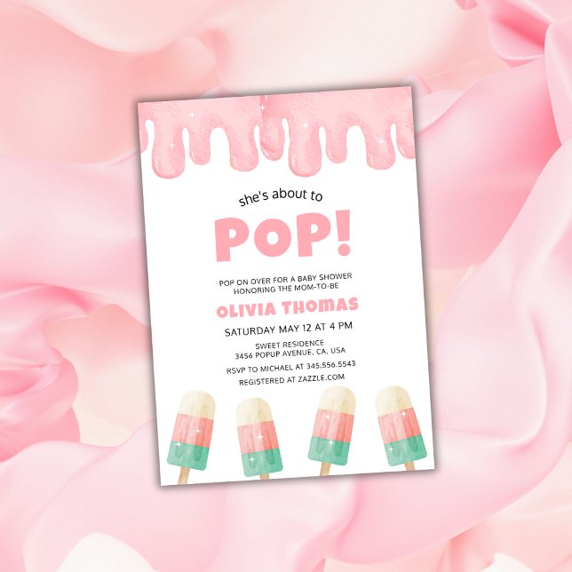 Pink About To Pop Ice Cream Baby Shower  Invitation (Pink About To Pop Ice Cream Baby Shower Invitation)