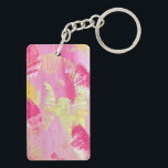 Pink Abstract Art Acrylic Keychain<br><div class="desc">My emphasis on happy art means that the items you touch and hold each day, the items that do daily work for you, make you smile at the same time! Meet "Wings, " an abstract art, pink and yellow, modern design on something as everyday as a key chain! But if...</div>