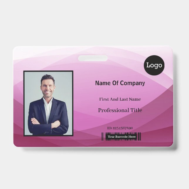 Pink Abstract Business Photo Identification ID Badge (Front)