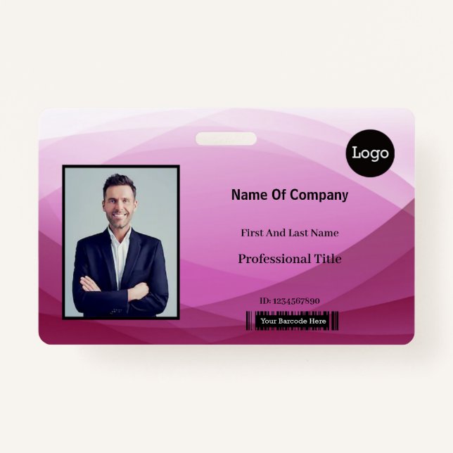 Pink Abstract Business Photo Identification ID ID Badge (Front)
