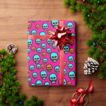 Pink Abstract Cartoon Skull Design Wrapping Paper