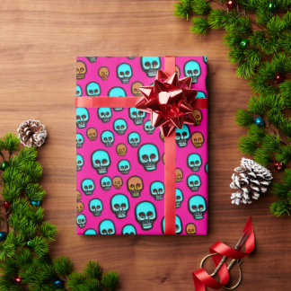 Pink Abstract Cartoon Skull Design Wrapping Paper
