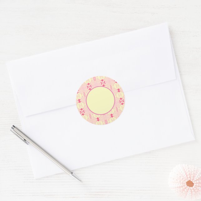 pink abstract classic round sticker (Envelope)