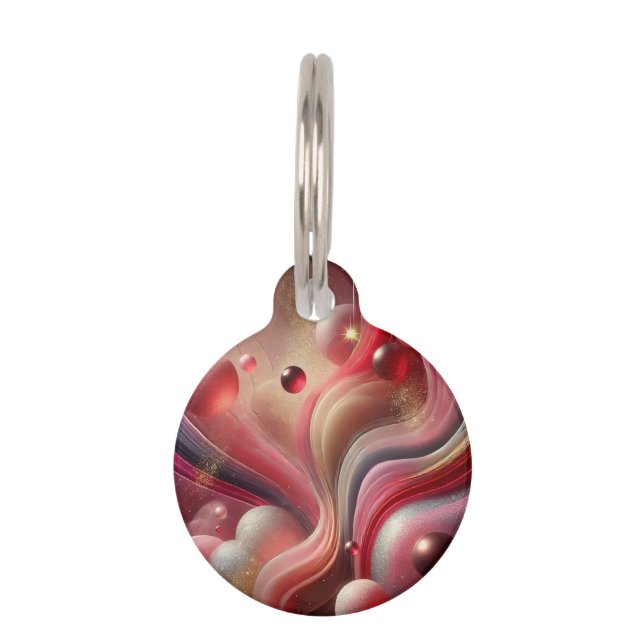 Pink Abstract Design Round Pet Tag (Front)