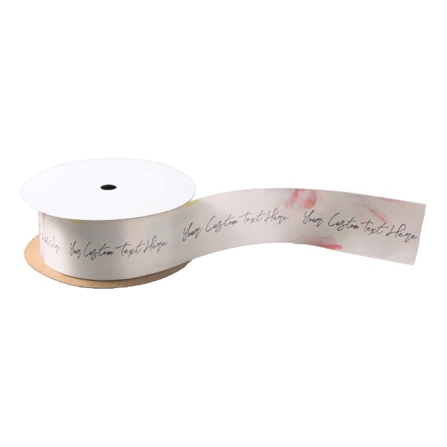Pink Abstract Floral Art Custom Text Packaging Satin Ribbon (Spool)