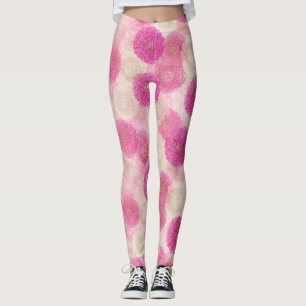 Pink Abstract Floral Lace Circle Pattern Leggings