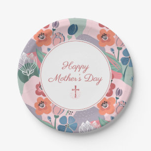 Pink Abstract Floral Mother's Day Christian Paper Plate